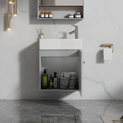 Mobile bagno con lavabo in ceramica e anta soft-close; MDF grigio e bianco