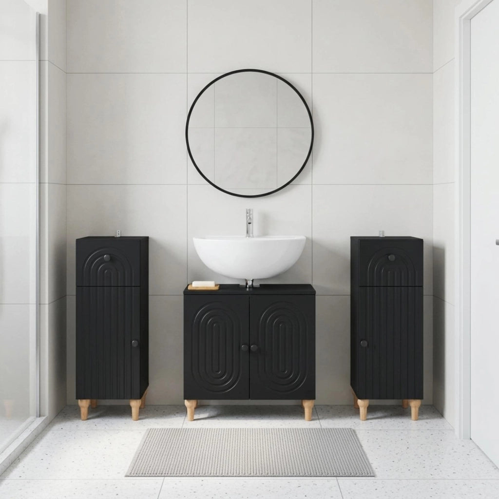 Set di armadietti da bagno in 3 pezzi ALKMAAR Nero 3417991