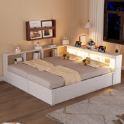 Letto multifunzione 90/180x200 cm bianco con prese integrate, LED e contenitore