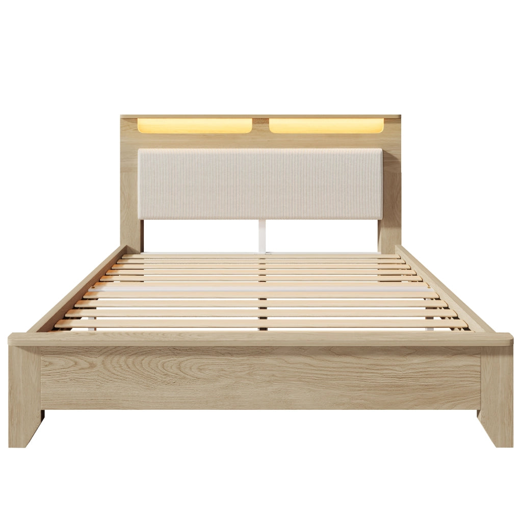 Letto matrimoniale 140 × 200 cm con materasso e testiera illuminata