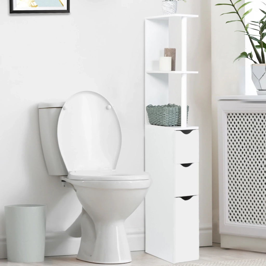 ProBache - Scaffalatura per toilette in legno bianco con 3 ante bianche WILLY