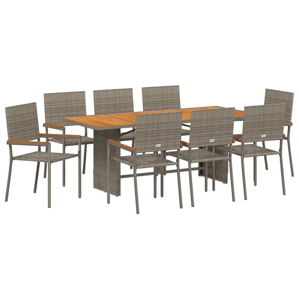 Set da Pranzo per Giardino 9 pcs Grigio polyrattan