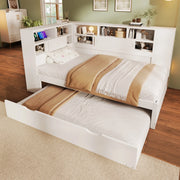 Desviae Letto per bambini 90 × 200 cm con letto estraibile vani portaoggetti USB struttura in legno di pino bianco