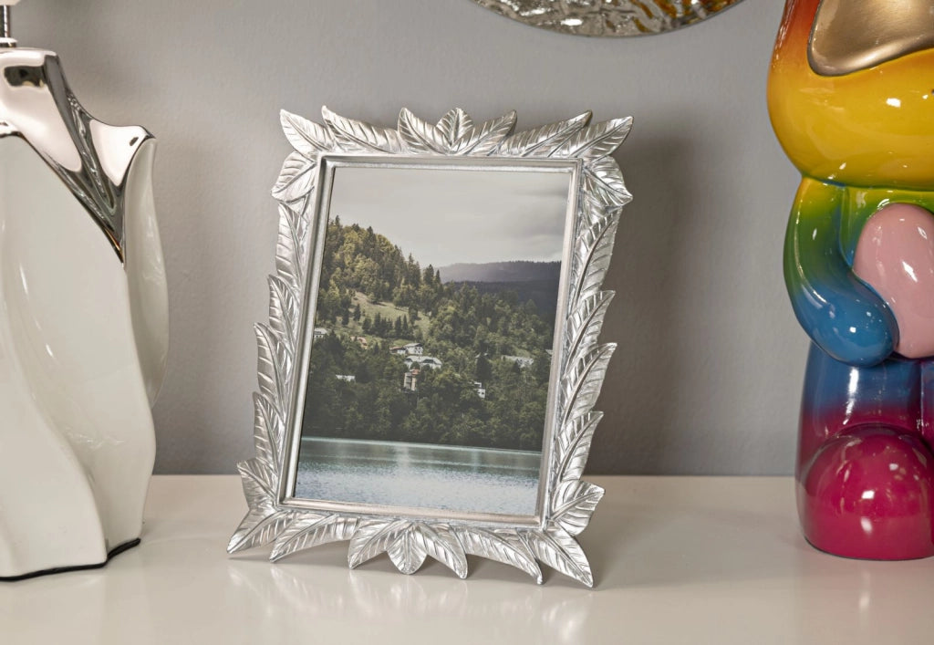 Cornice Leavy Silver 21,2x1,7x26,8 cm in Resina e Vetro Argento