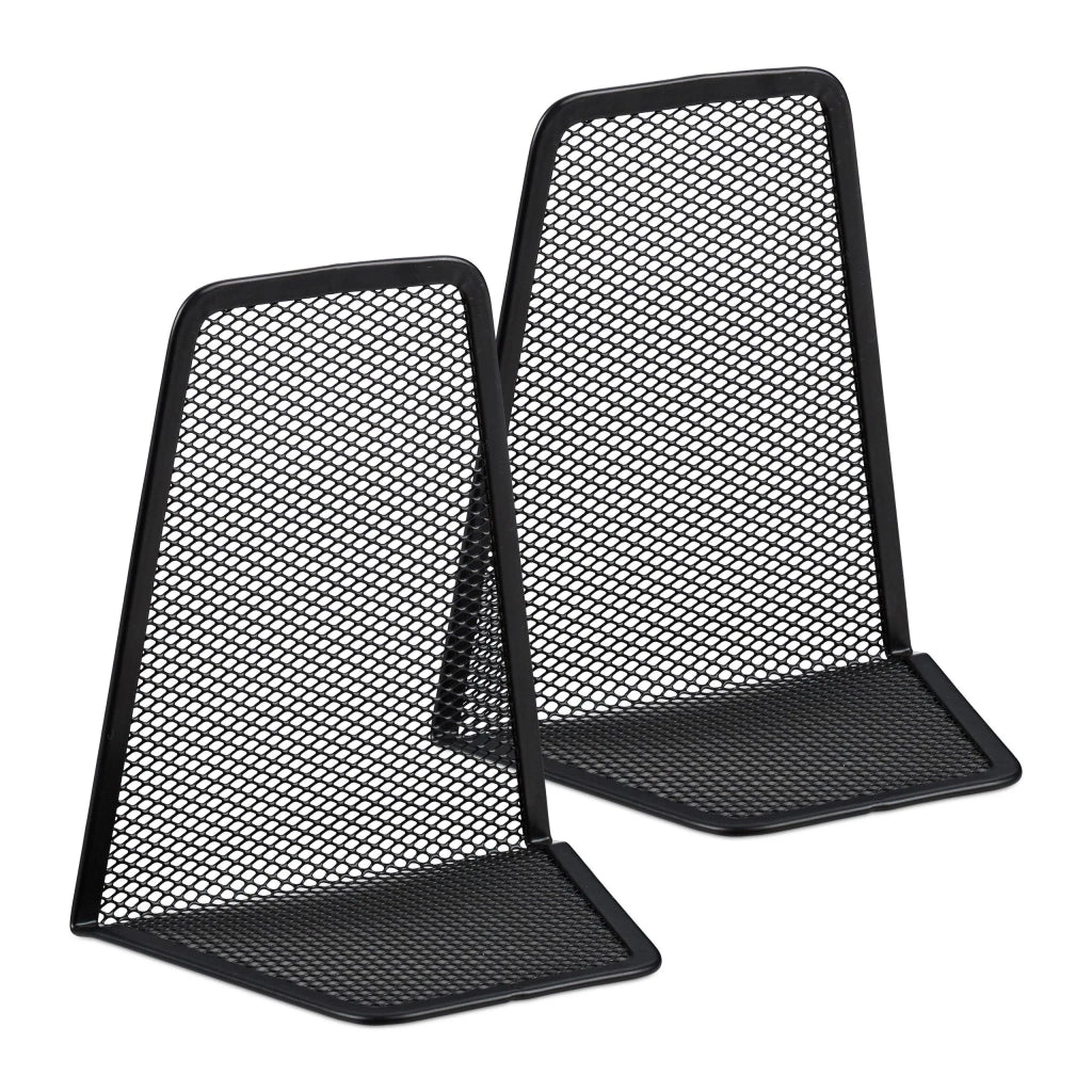 Set di 2 fermalibri in rete metallica design moderno 14,5 x 12,5 x 9 cm in metallo nero 13_0004437