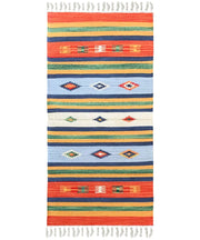 Tappeto passatoia KELIM 06 disegni etnici orientali colori vivaci cm.60x200 tessuto e frangia 100% cotone, lavabile in lavatrice