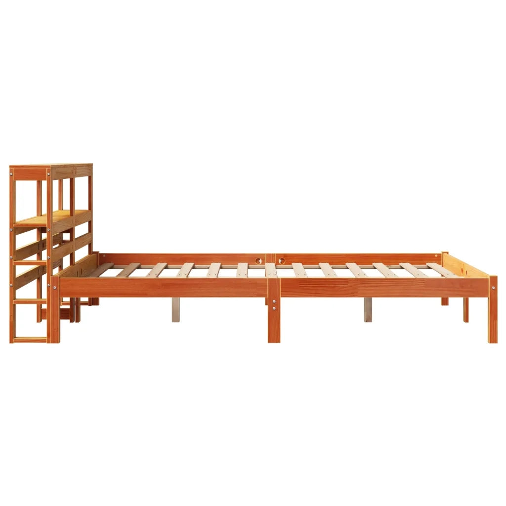 Giroletto con Testiera-Struttura Letto con testiera Marrone Cera 150x200 cm Massello Pino 631196