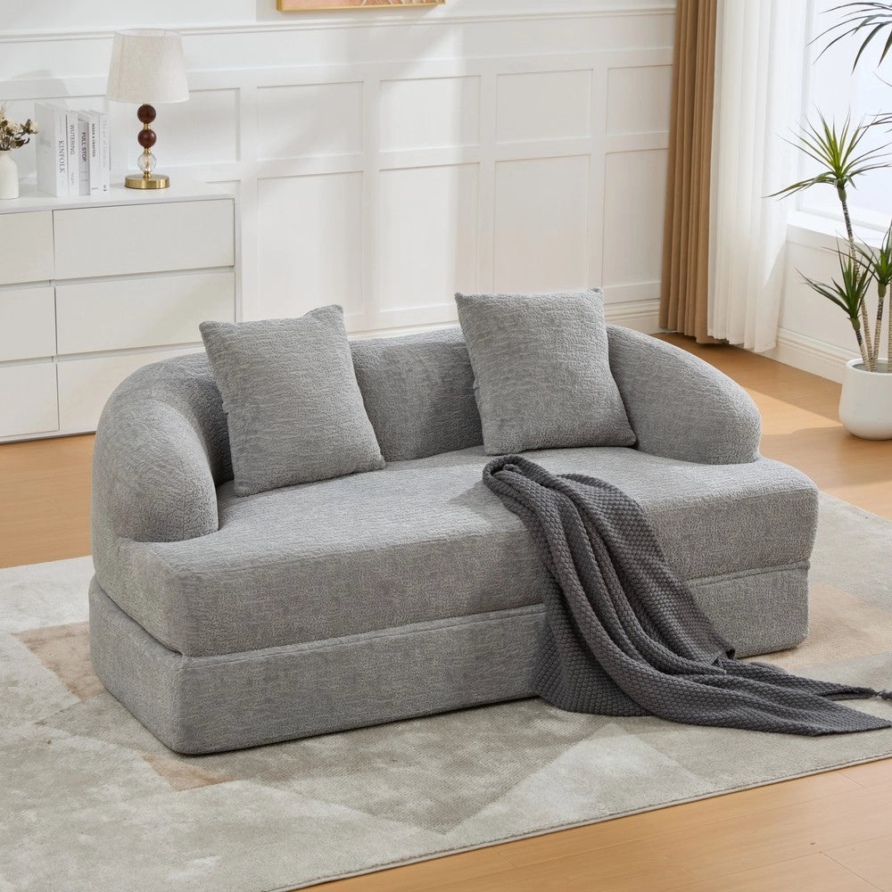 Divano letto 2 posti ¨C Minimal ¨C Chenille grigio chiaro con cuscini