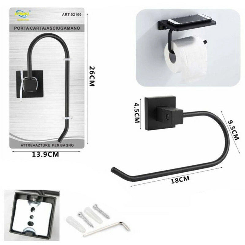 PORTA ROTOLO CARTA IGIENICA WC TOILETTE SUPPORTO BAGNO NERO CASA 02100