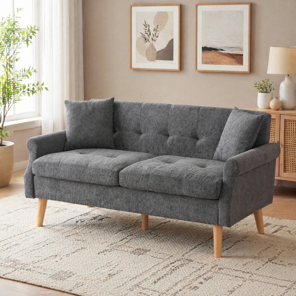 Divano 2 Posti con Cuscini Spessi e Braccioli Ergonomici, in Ciniglia Grigio 162 × 74 × 77 cm