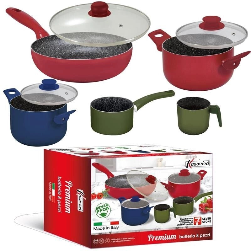 MAURY'S BATTERIA PREMIUM DI PENTOLE DA 8 PEZZI MULTICOLOR