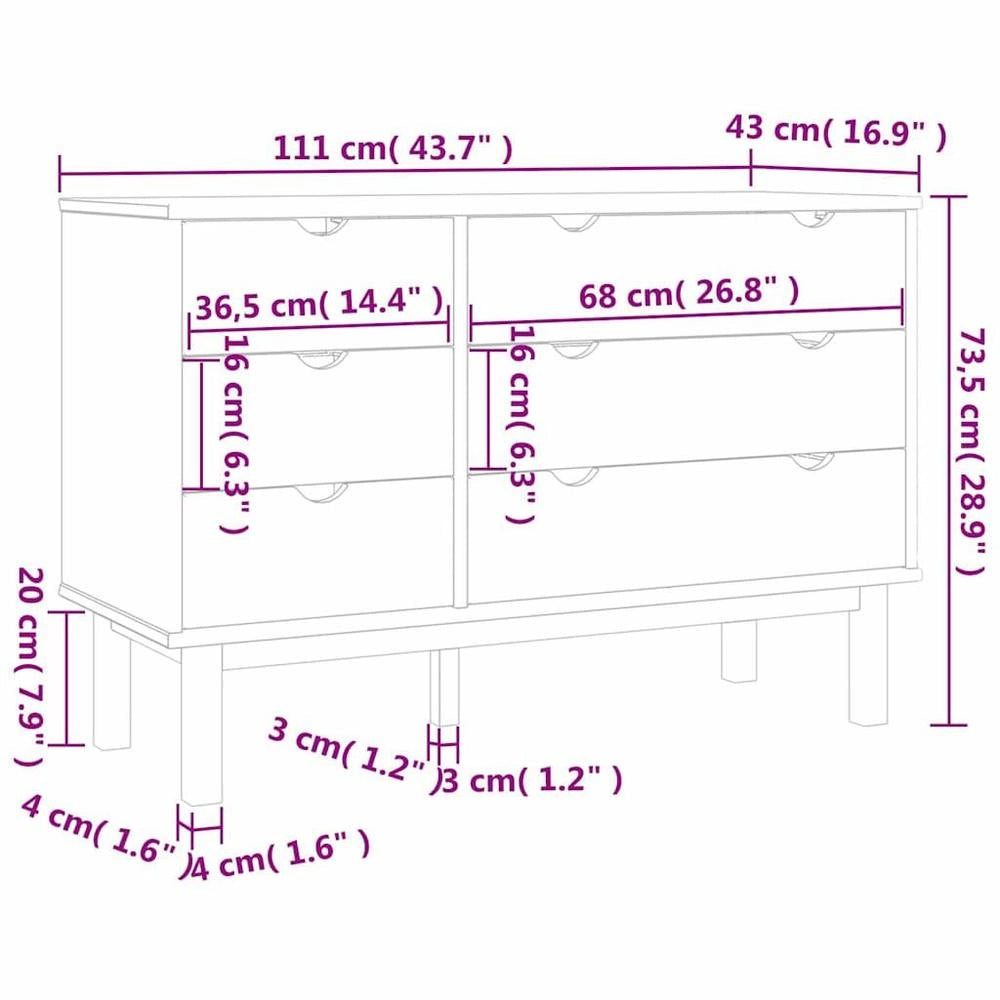 OTTA Drawer Unit 111x43x73.5 Cm Solid Pine Wood