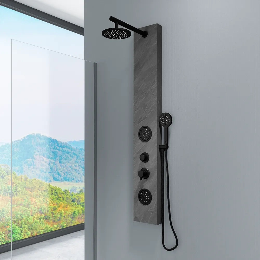 Pannello doccia 150x22cm in acciaio inox effetto cemento a 3 funzioni con doccino e flessibile | Bigar