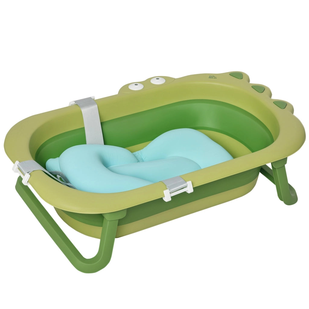 Vaschetta Bagnetto Pieghevole per Bambini 0-3 Anni Verde con Cuscino Azzurro e Piedini Antiscivolo, Salvaspazio ed Ergonomica, 80x53.9x20.8cm
