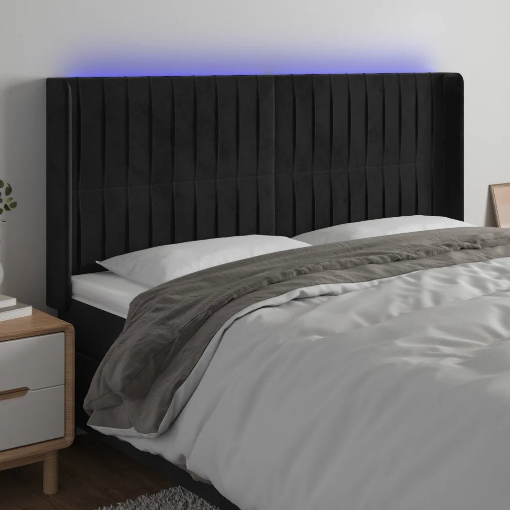 Testiera | Testata a LED Nera 203x16x118/128 cm in Velluto