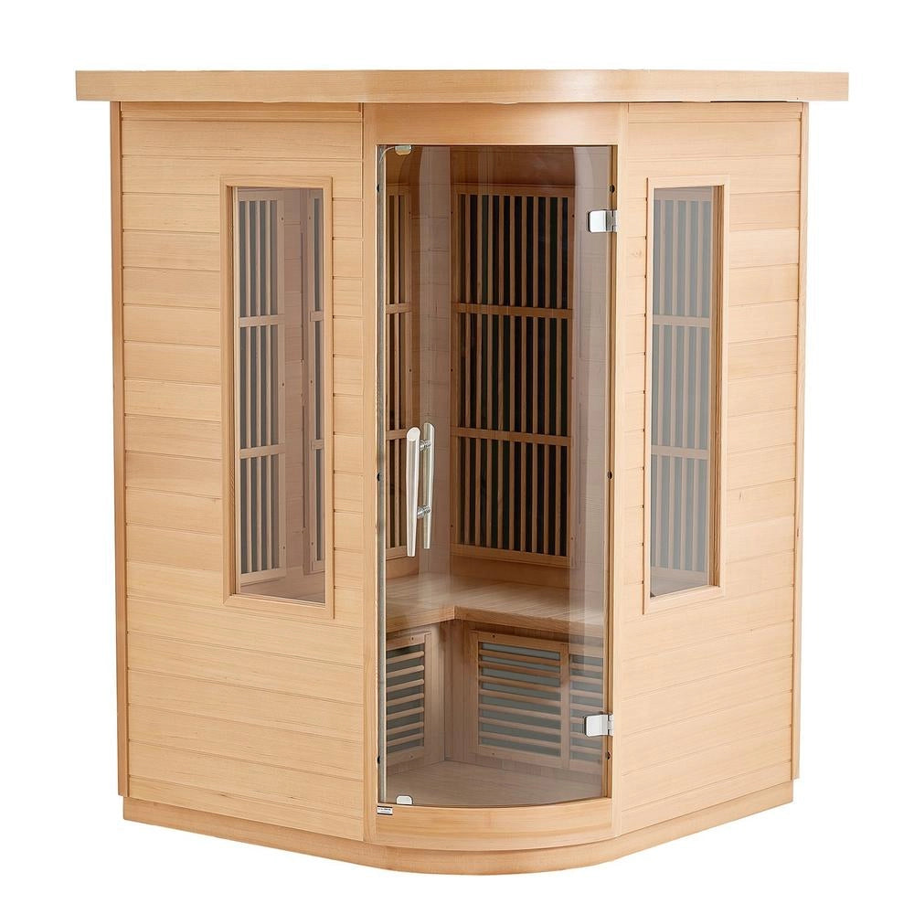 Sauna Infrarossi Lontani 2 Persone Legno Hemlock Basso EMF Vetro Temperato Bluetooth LED 2000W