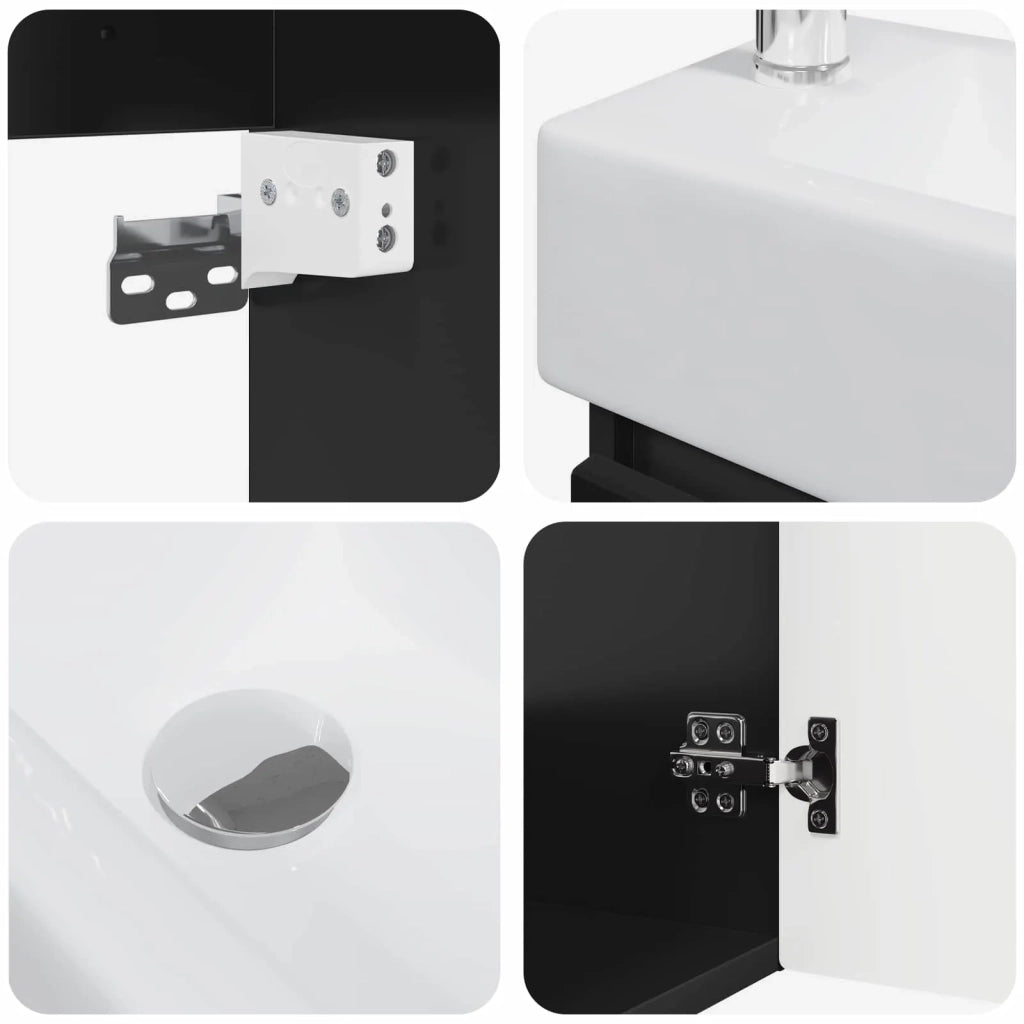 Mobile Bagno | Armadio da bagno con rubinetto Nero 45,5 x 25,5 x 84 cm