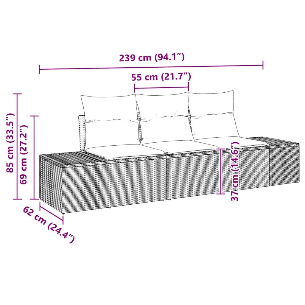 Set Divano da Giardino 3 pcs Grigio chiaro polyrattan 3355591