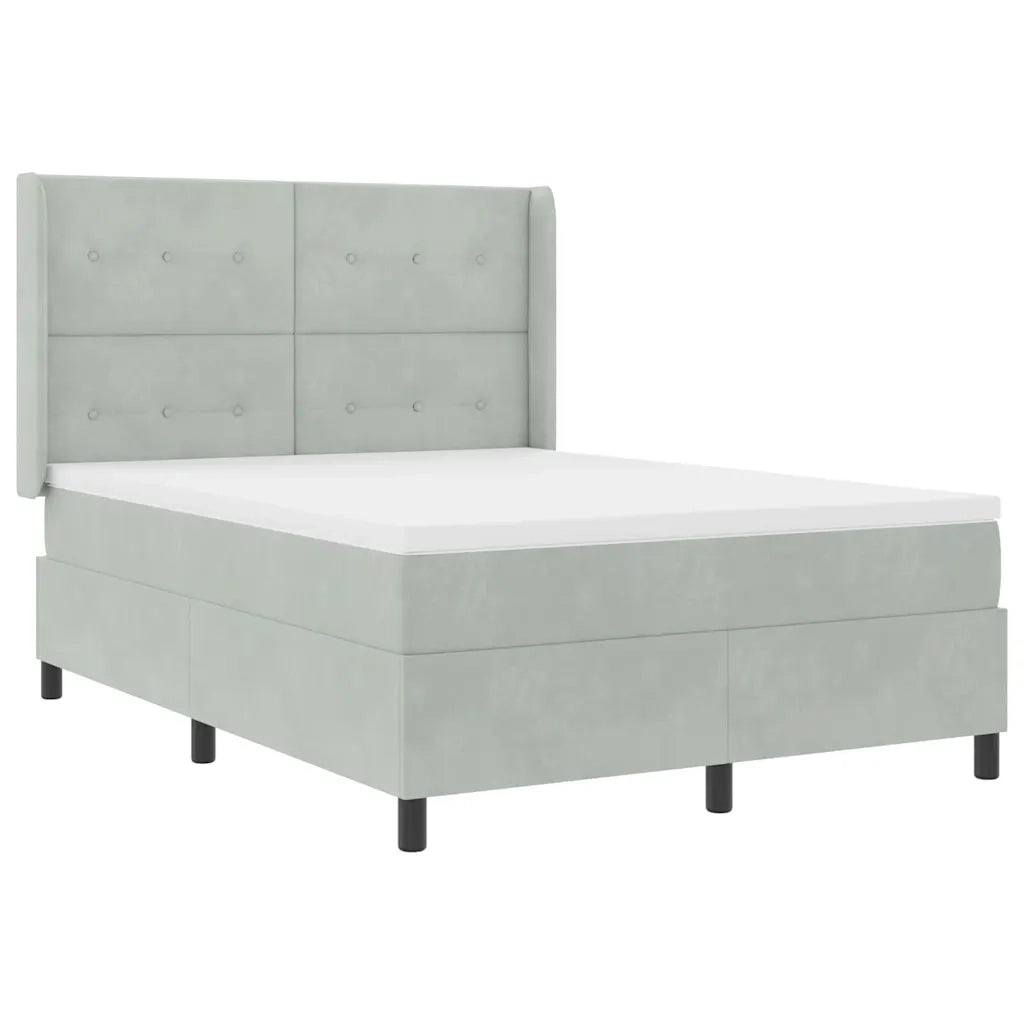 Letto a molle con materasso Grigio chiaro 140 x 190 cm Velluto