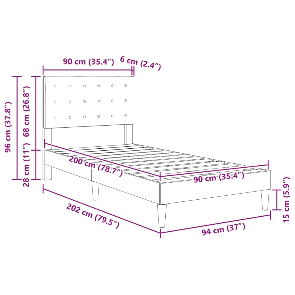 Letto singolo | Letto per adulti | Struttura del letto Tinta unita Blu 90 x 200 cm Tessuto