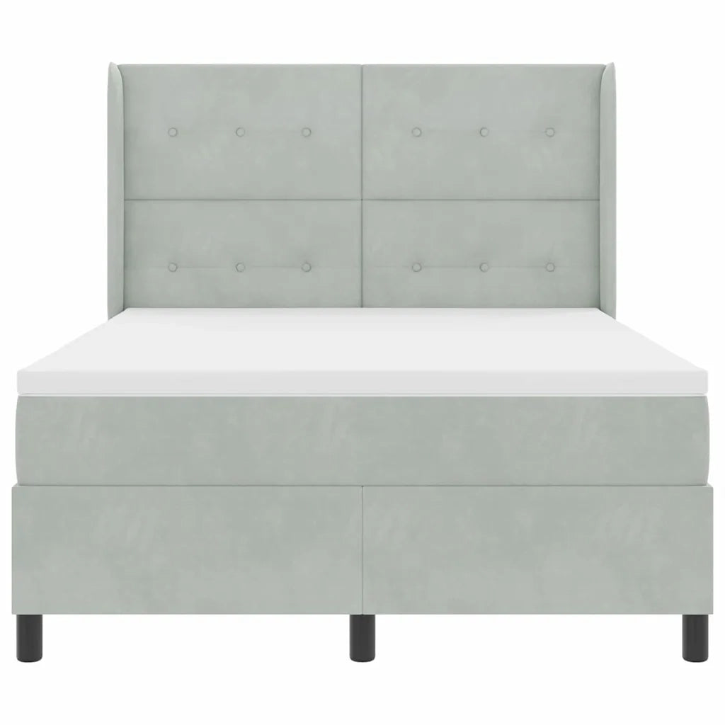 Letto a molle con materasso Grigio chiaro 140 x 190 cm Velluto