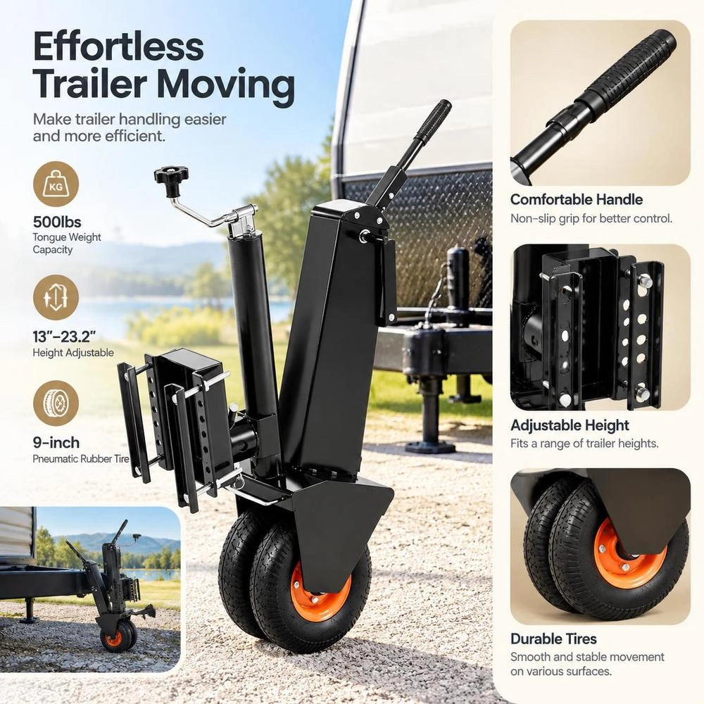 Trailer Maneuvering Aid, 227 Kg Vertical Load, 330–590 Mm Height, 22.8 Cm Pneumatic Rubber Tire, Manual Or Electric Key Drive, For Moving Motorhome Trailers