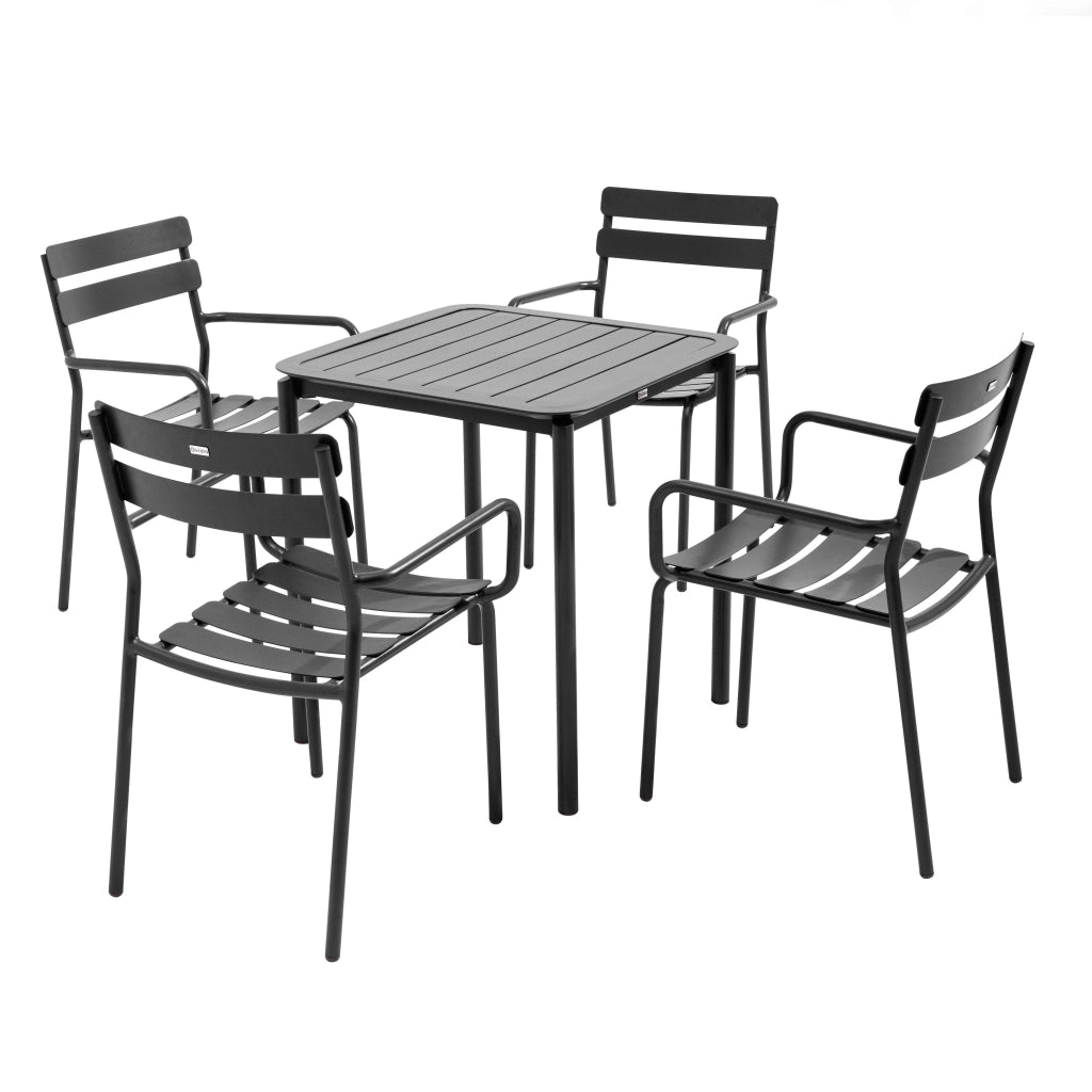 Oviala - Tavolo quadrato da terrazza (70 x 70 cm) e 4 poltrone nere
