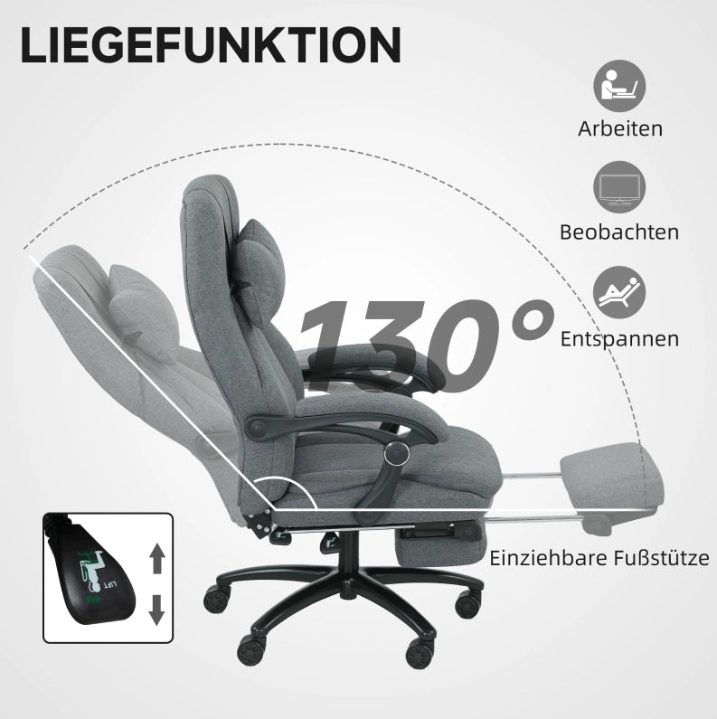 Poltrona da ufficio ergonomica con massaggio USB, grigio scuro
