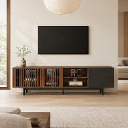 Mobile TV 160 × 38 × 50 cm in MDF; 2 ante e 2 cassetti; noce e nero
