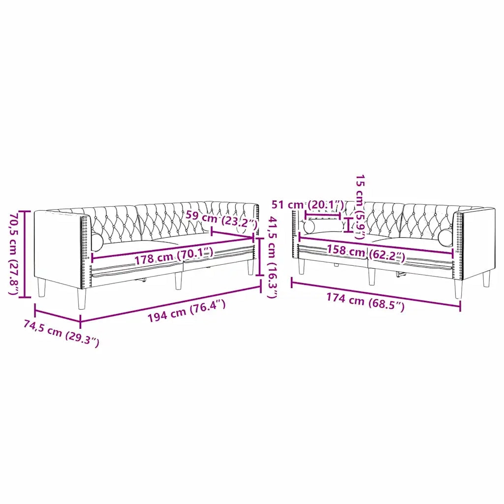 Divano per Soggiorno 2 pcs Grigio scuro 194 x 74,5 x 70,5 cm 3385865