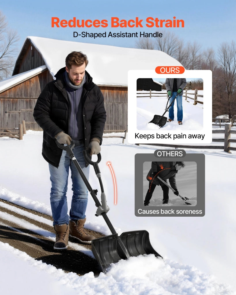 Pala da Neve 45,5 cm H458 in Plastica Nera con Manico in Acciaio a D Ergonomico Antiscivolo Leggera per Giardino Vialetto Casa