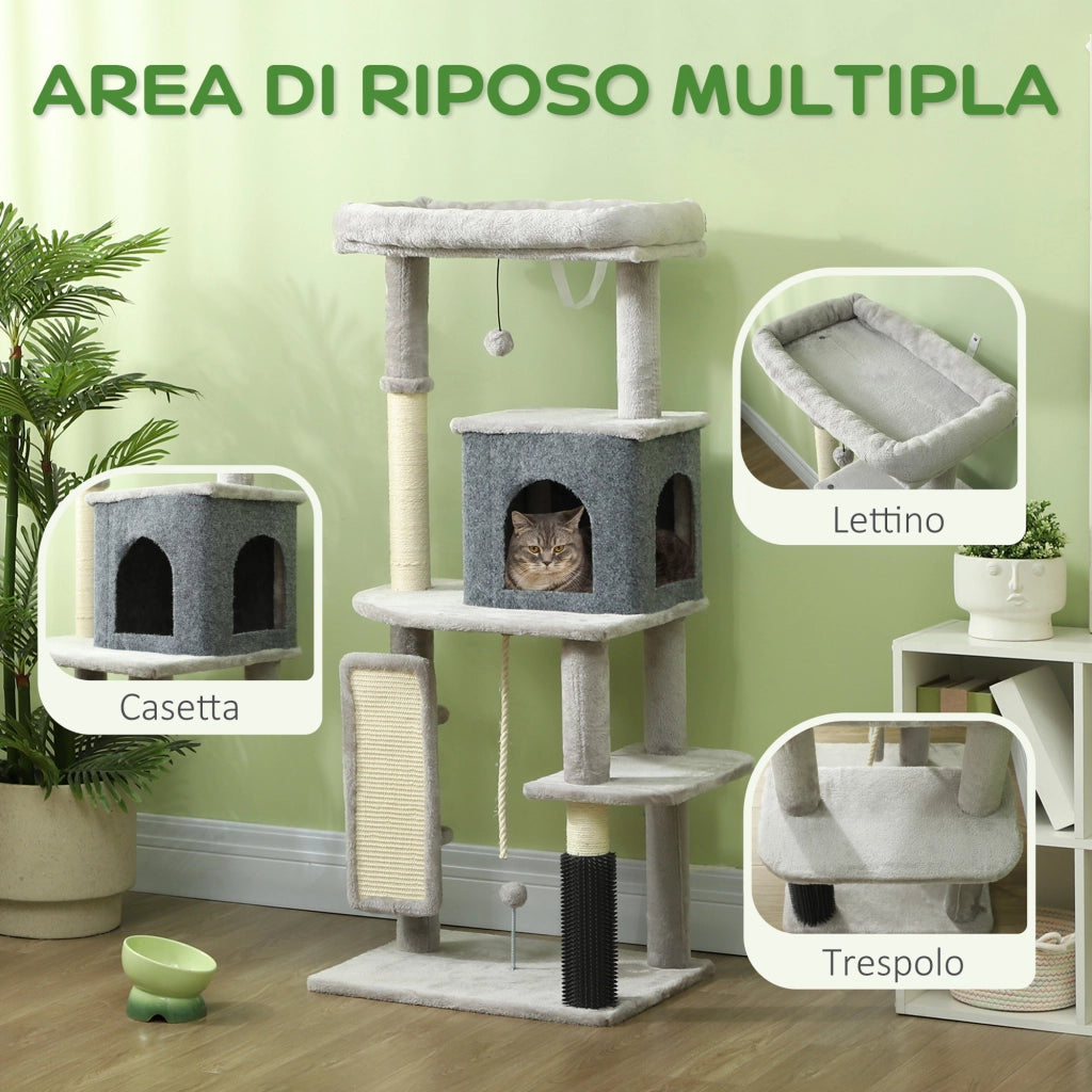 Tiragraffi Multilivello con Casetta e Lettino ¨C Xylo ¨C Grigio 132 cm