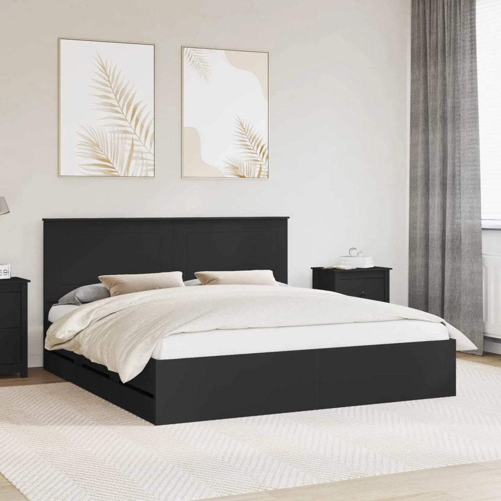 Letto matrimoniale | Letto per adulti | Struttura del letto Nero 200 x 200 cm Legno Ingegnerizzato