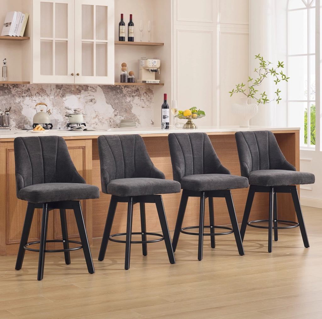 Set di 2 sgabelli da bar grigi con schienale imbottito, tessuto resistente, altezza 94,5 cm, per cucina e sala da pranzo