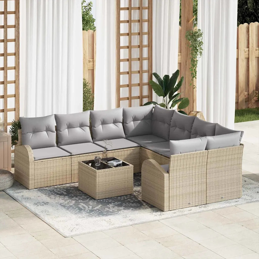 Set di divani con cuscino 9 pcs Beige e grigio polyrattan