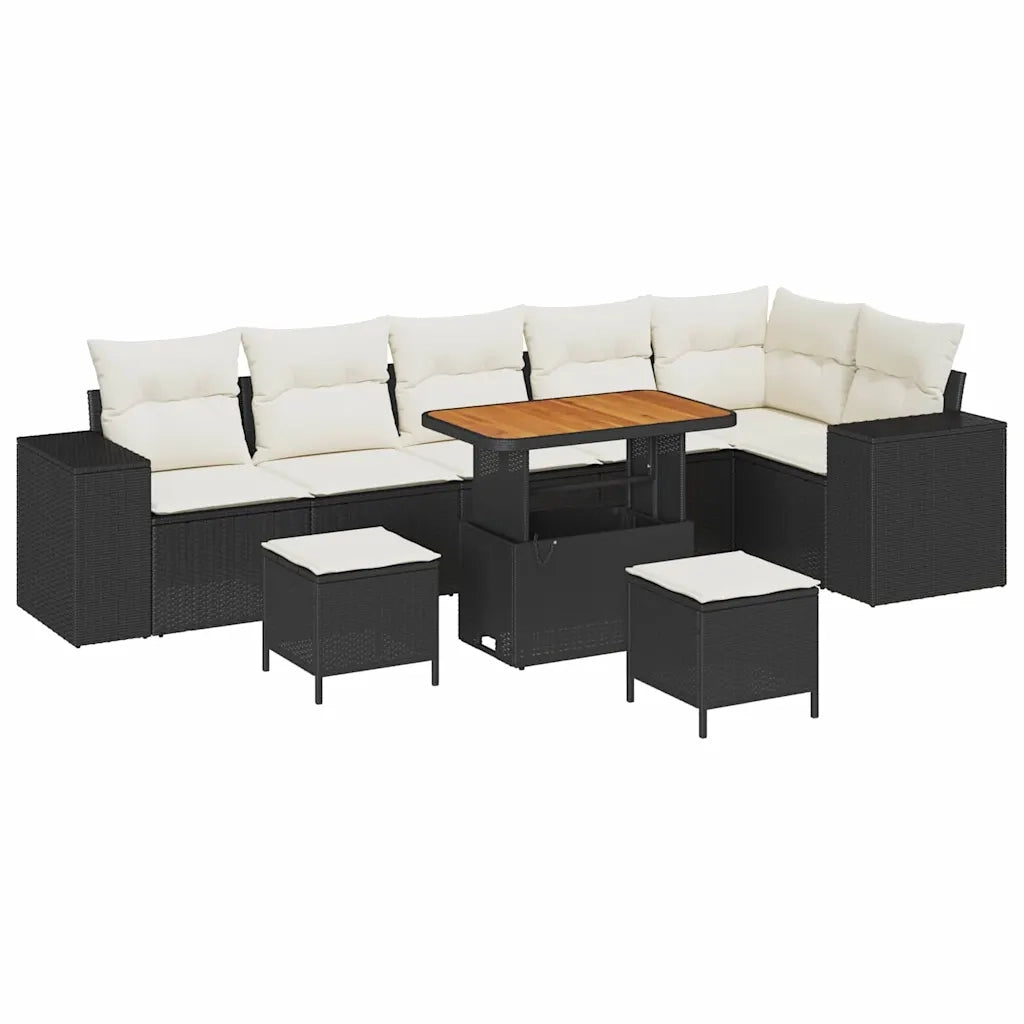 Set Divano da Giardino con cuscino 9 pcs Nero polyrattan