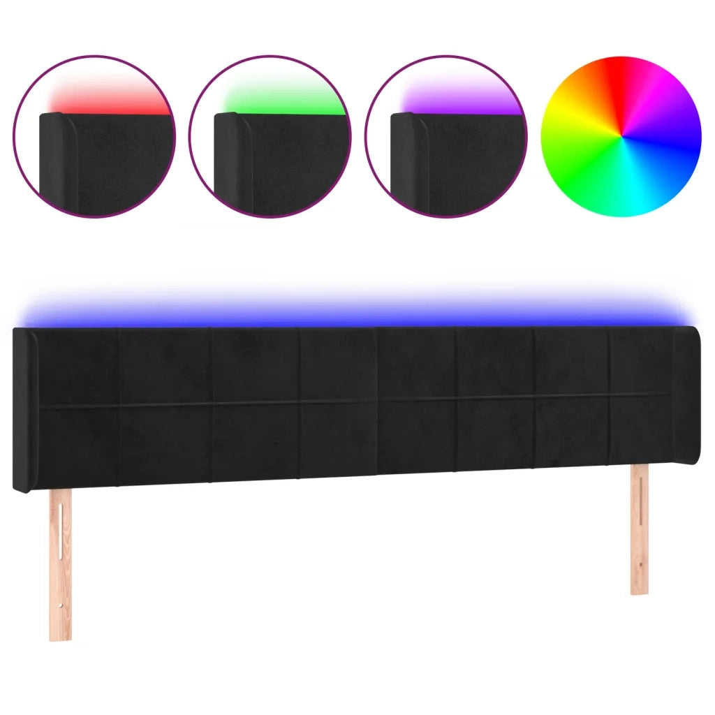 Testiera a LED-Testata con LED Nera 183x16x78/88 cm in Velluto 800615