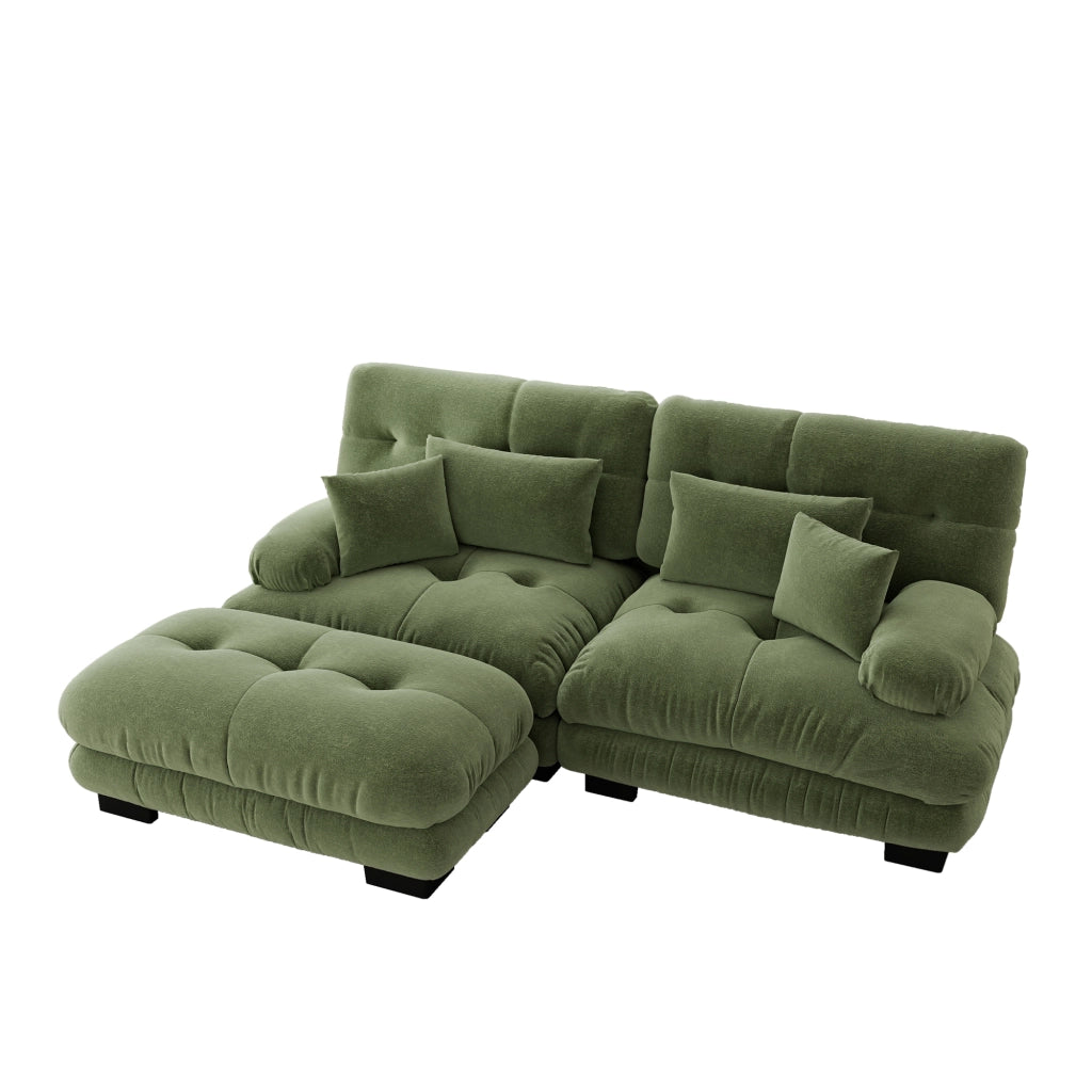 Divano Angolare Chenille con Ottoman e Cuscini ¨C MINIMAL ¨C Verde