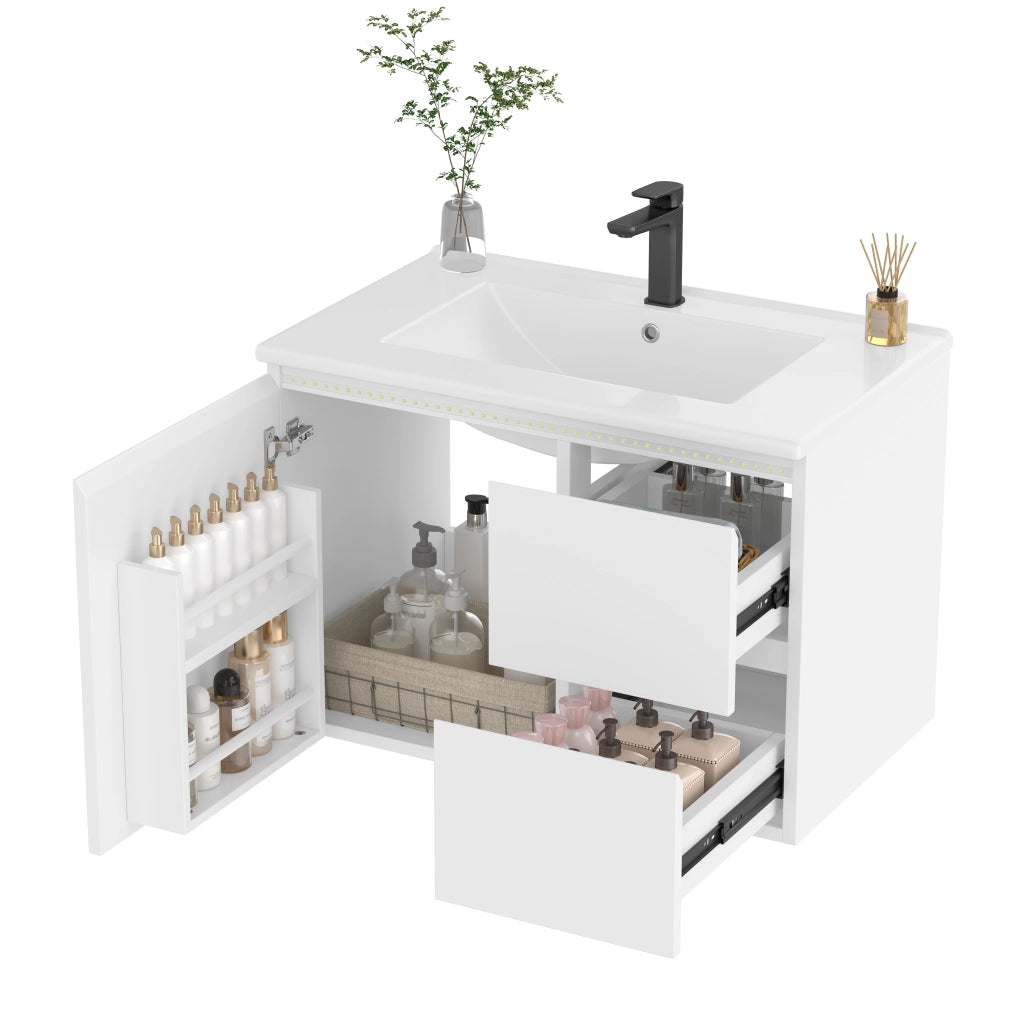 Mobile bagno sospeso bianco con lavabo integrato