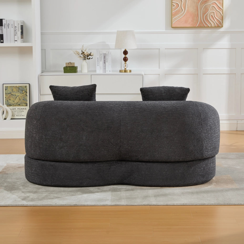 Divano letto 2 posti pieghevole con due cuscini schienale in chenille e schiuma grigio scuro 157 × 84 × 65 cm