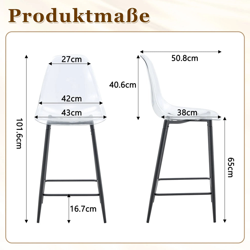 Set 2 Sgabelli da Bar Trasparenti, Design Moderno con Struttura in Metallo Argento/Oro/Nero, per Cucina, Bar o Sala da Pranzo (Solo Sedie, senza Tavolo)