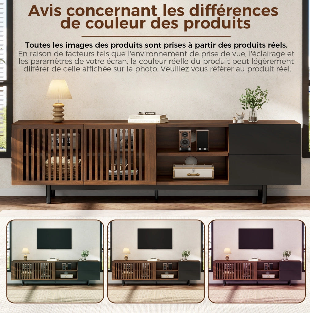 Mobile TV 160 × 38 × 50 cm in MDF; 2 ante e 2 cassetti; noce e nero