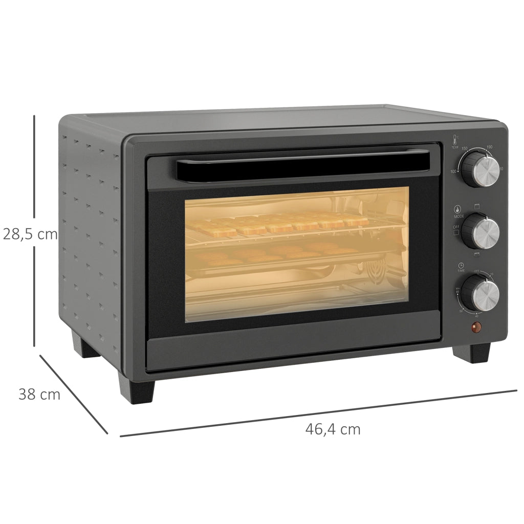 Mini Forno Elettrico 21L 1400W, Timer 60 Min, Temp 100-230°C, in Acciaio Inox Grigio, con Teglia e Griglia