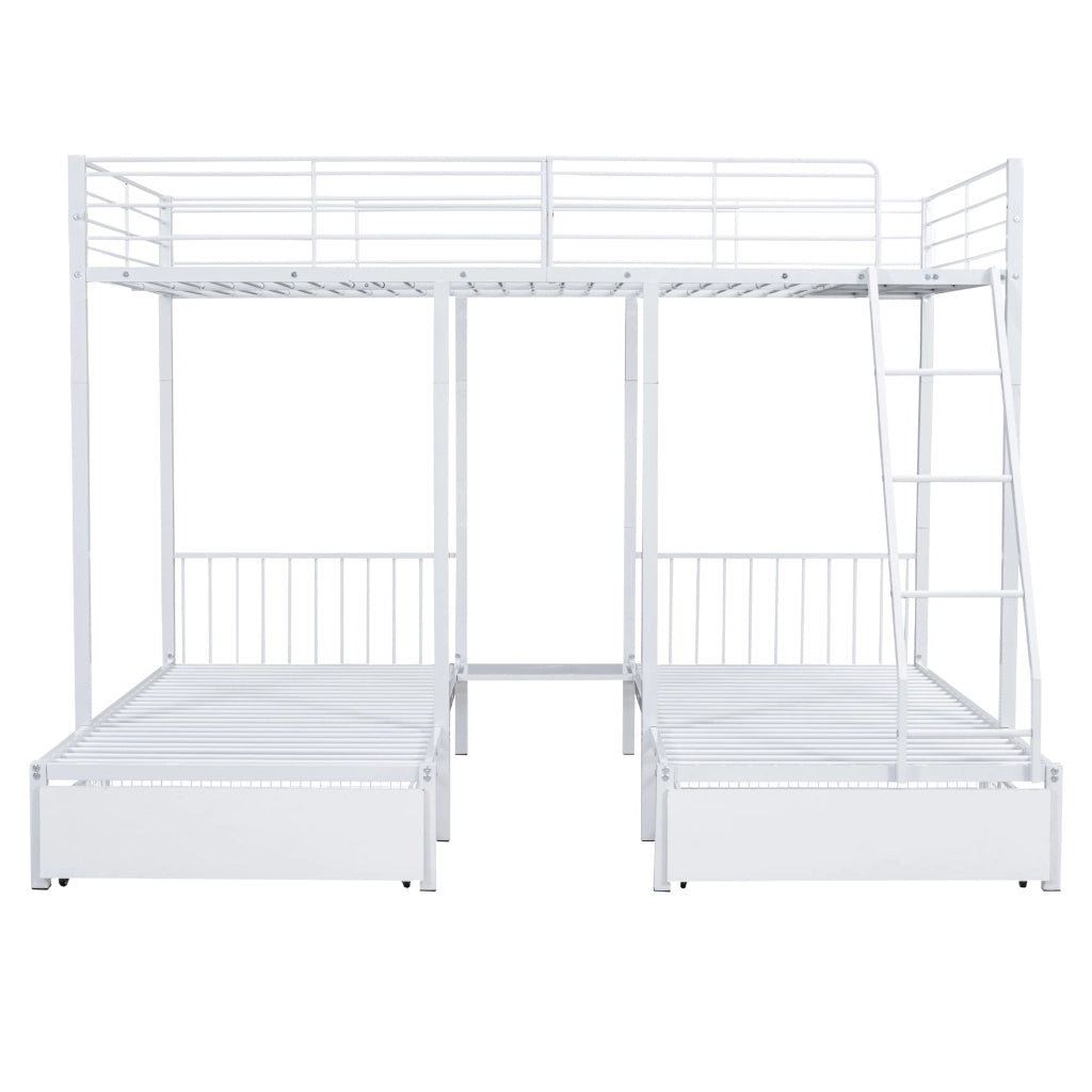 Letto a Castello 140x200 cm; Letto 3 Posti con Cassetti; Divisibile; in Metallo; Bianco