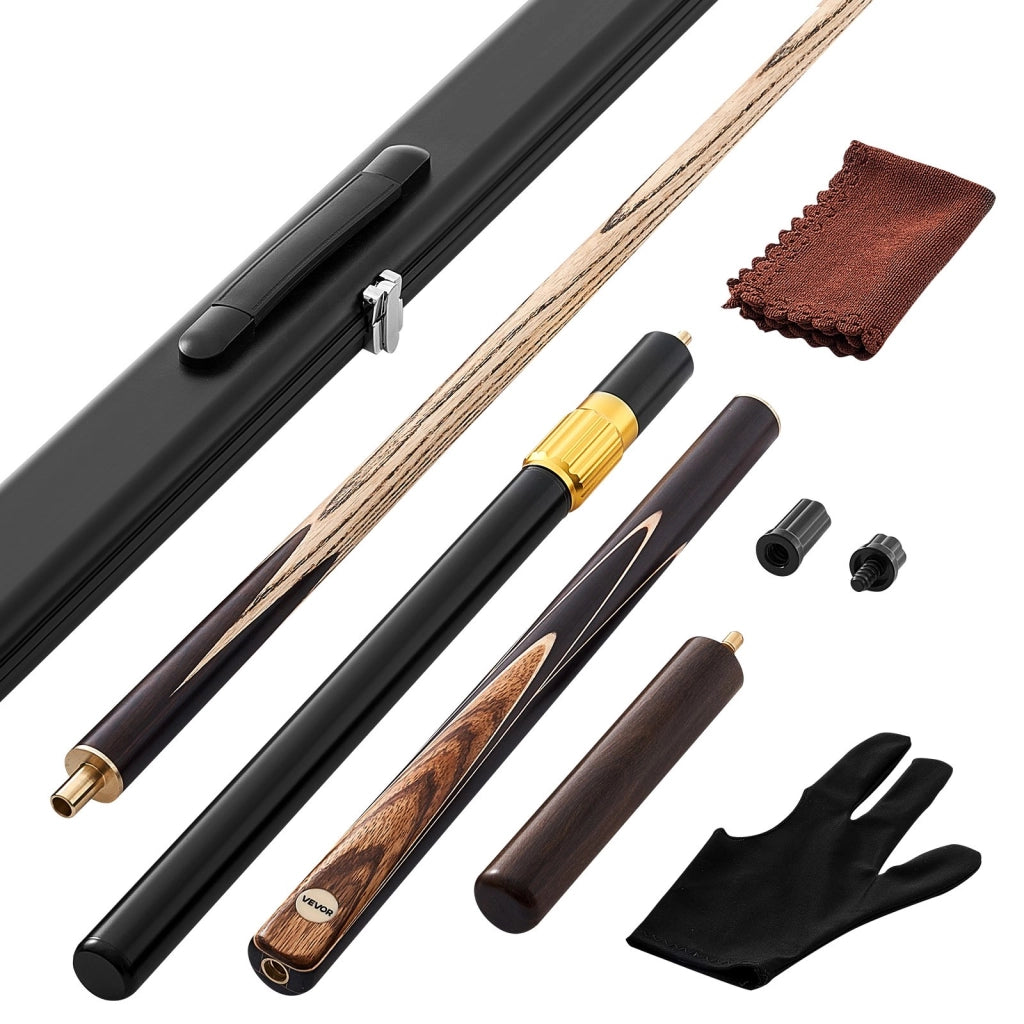Stecca da Biliardo 57 Pollici SC01 in Legno Cerato e Noce con Custodia in Alluminio Prolunga Punta in Pelle Portatile per Casa Bar