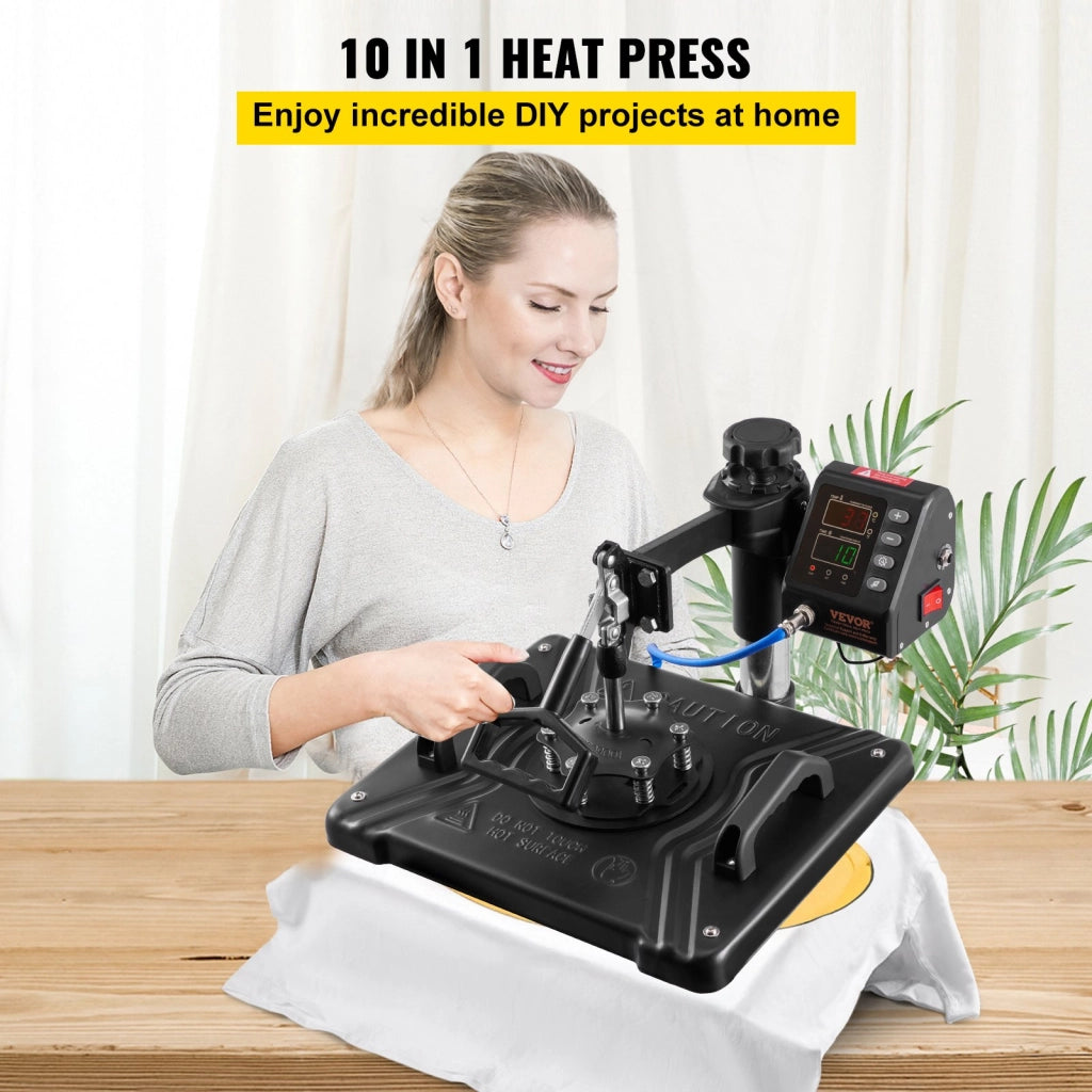 Termopressa Digitale 10 in 1 Macchina per Sublimazione 1000W 220V 30x38cm Pressa a Caldo Multifunzionale Nera per Fai da Te
