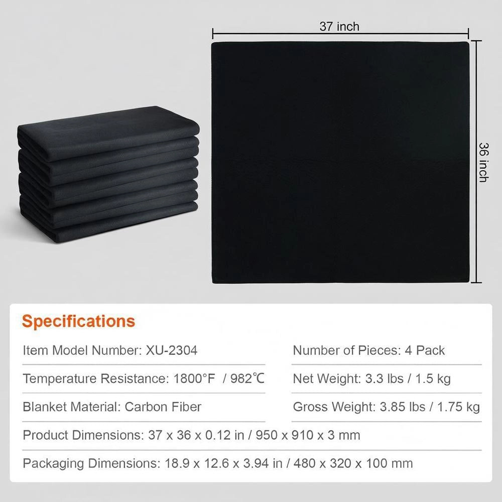 4-piece Set Of Welding Blankets 950 X 910 X 3 Mm, Welding Protection Blanket, 982℃ Heat Resistance, Heat Protection Fabric, Thermal Protection Mat, Carbon Fiber Fire Blanket, Fireproof Mat, Fire Protection Mat, Fire Mat