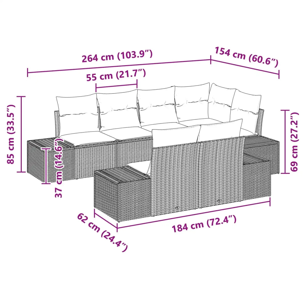 Set Divano da Giardino 7 pz Nero polyrattan 3347106