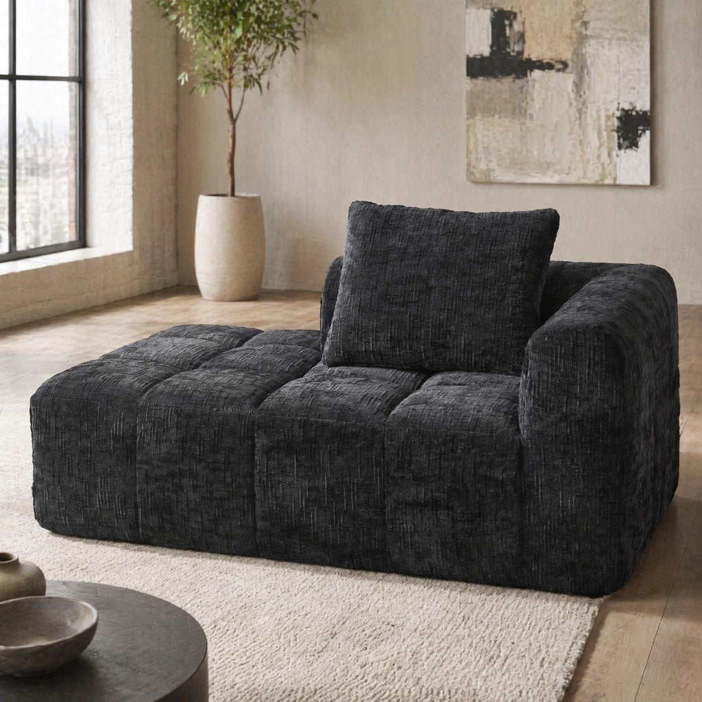 Méridienne con Tasche Laterali e Cuscino, Design Ergonomico, in Ciniglia, Nero, 158 × 90 × 60 cm