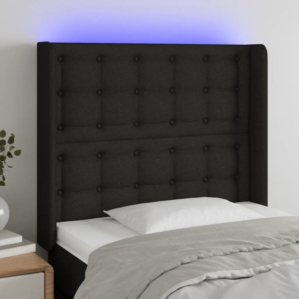 Testiera | Testata a LED Nera 103x16x118/128 cm in Tessuto